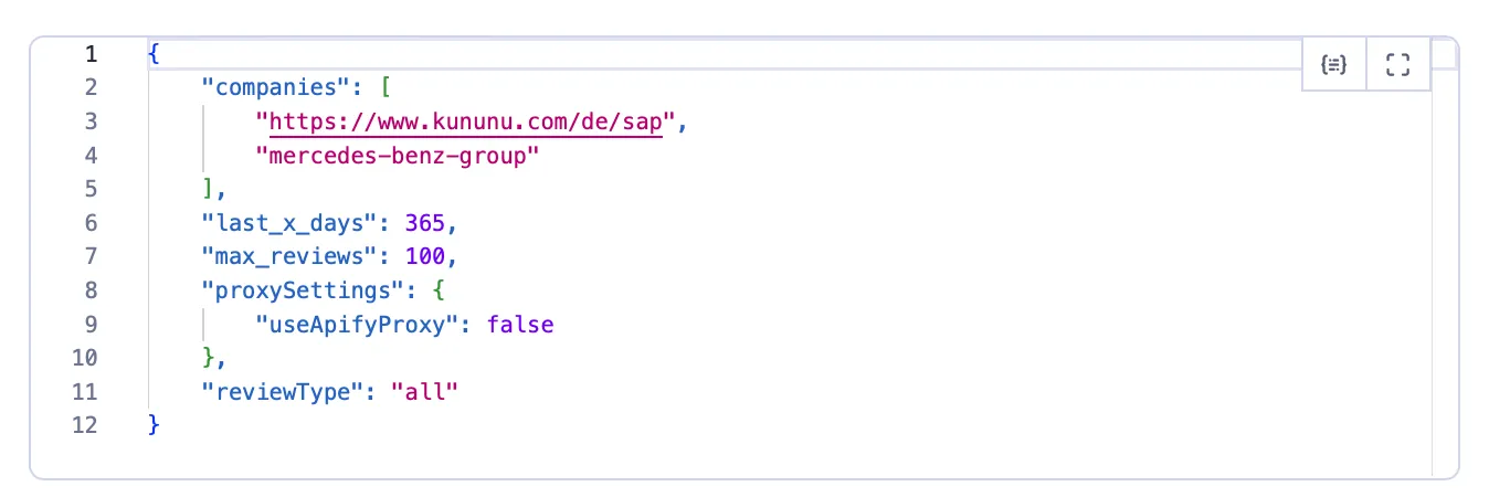 Scraper Sample JSON Input