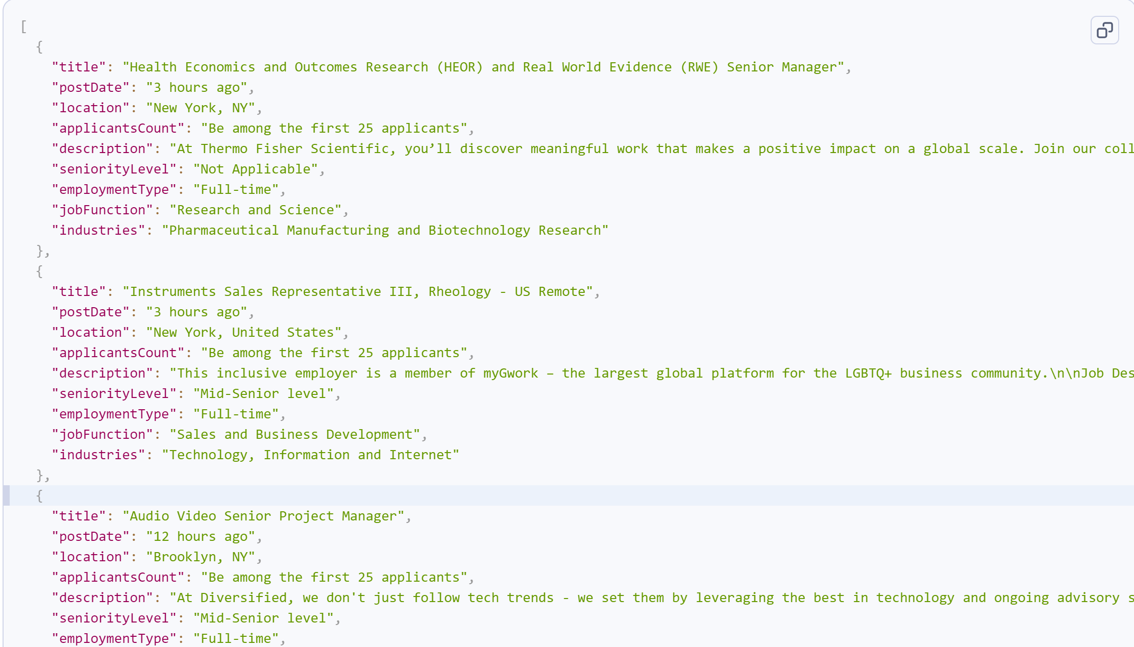 Linkedin Jobs Scraper Output JSON Format