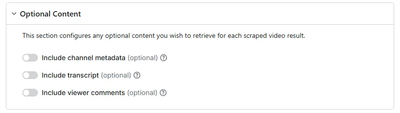 Screenshot: setting content options