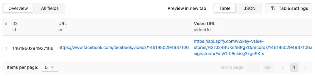 Facebook Video Downloader output