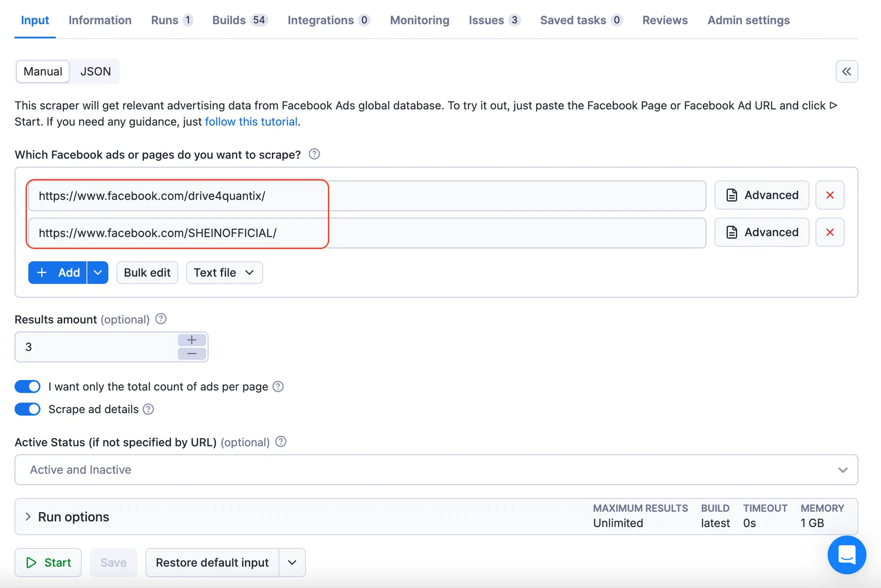Facebook ads scraper
