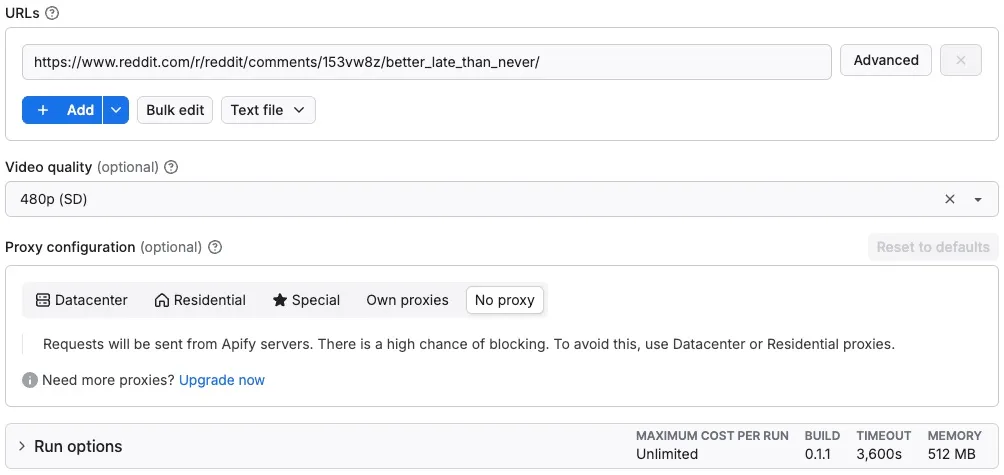 Reddit Video Downloader input