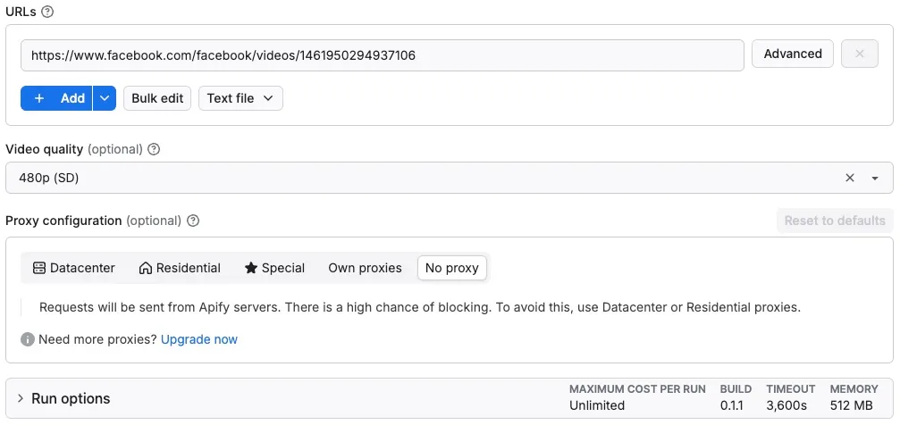 Facebook Video Downloader input